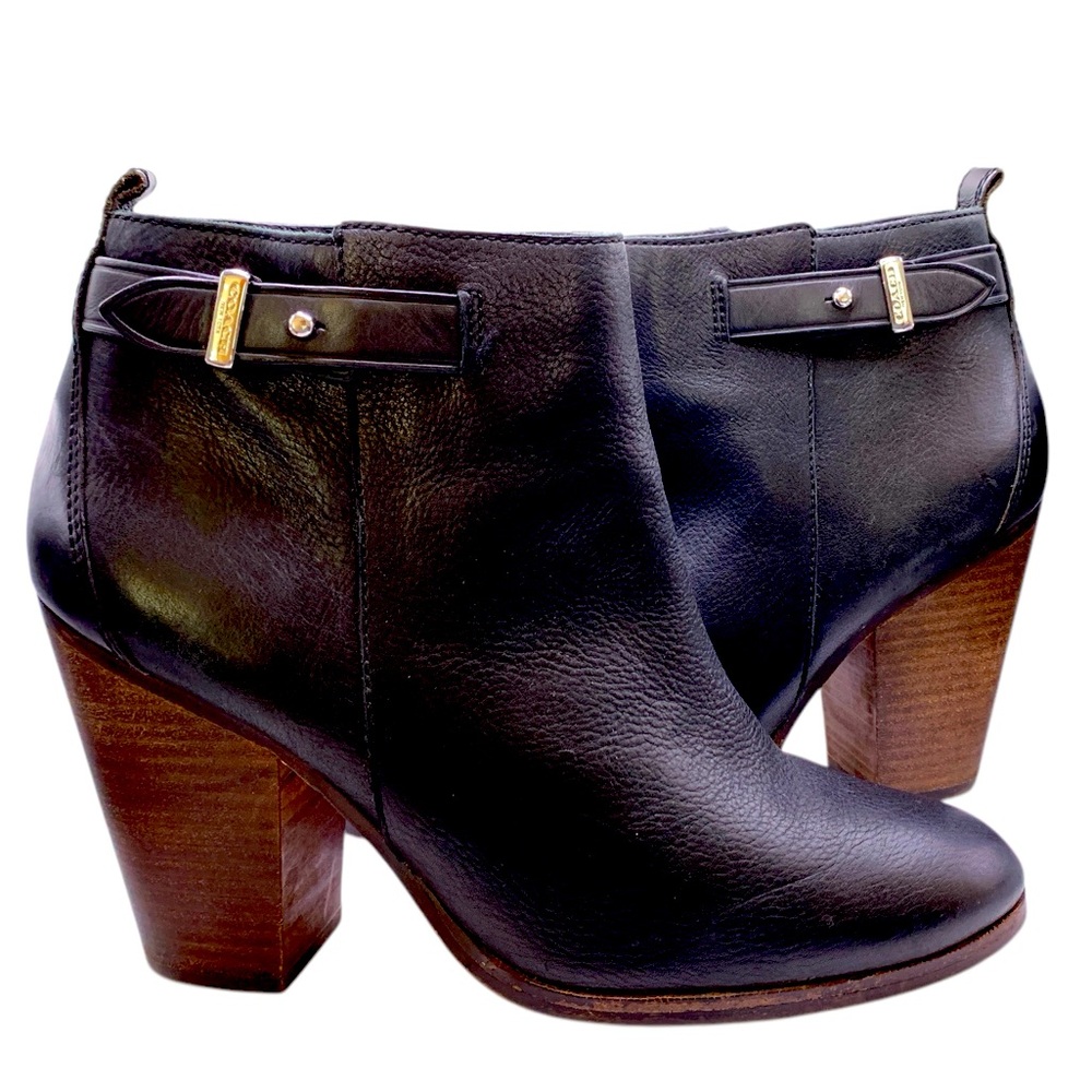 Coach Hewes Black Leather Heels Booties